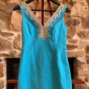 LILLY PULITZER BLUE GOLD TRIM V-NECK BENTLEY DRESS